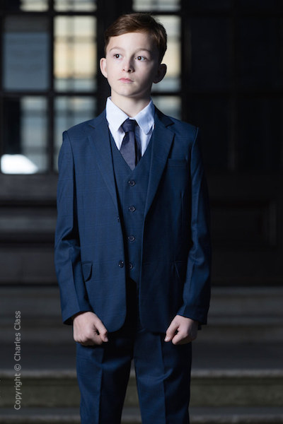 Boys Navy Check Jacket Suit - Cedric