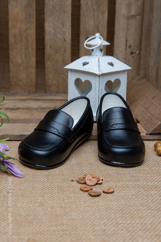 Boys Black Matt Smart Leather Loafers