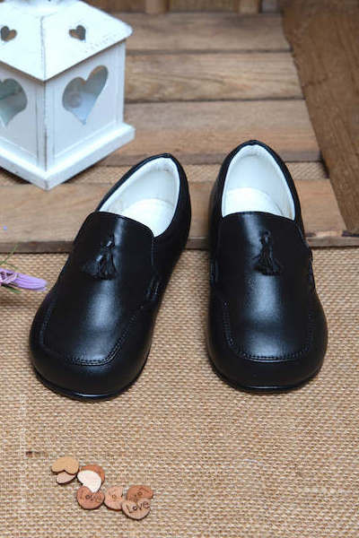 Boys Black Matt Tassel Leather Loafers