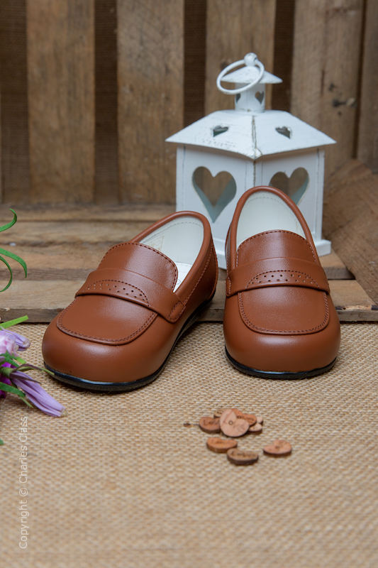 Boys Brown Matt Smart Leather Loafers