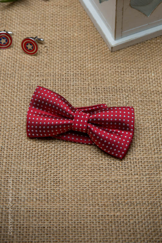 Boys Dark Red Polka Dot Adjustable Satin Dickie Bow