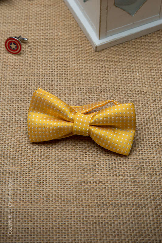 Boys Honey Yellow Polka Dot Adjustable Satin Dickie Bow