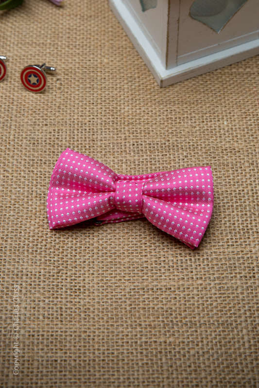 Boys Hot Pink Polka Dot Adjustable Satin Dickie Bow