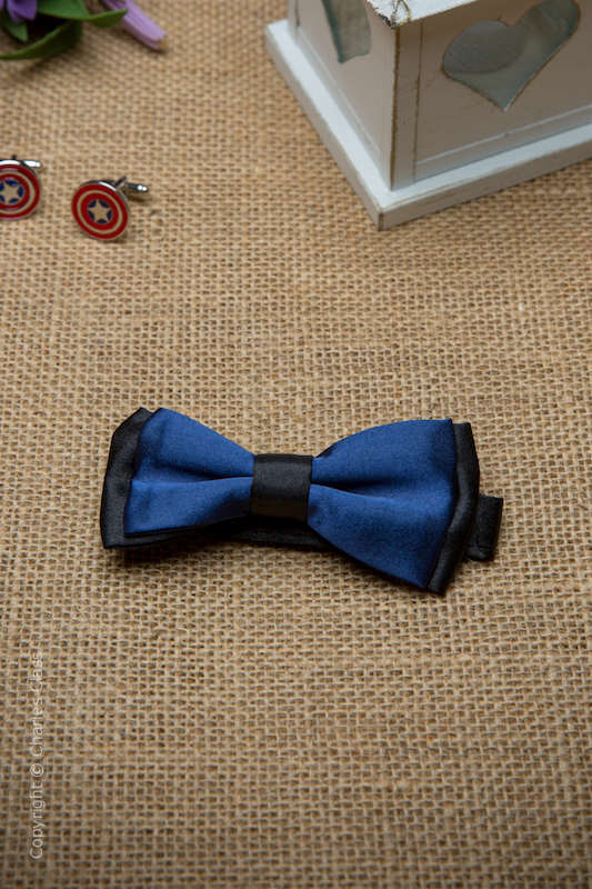 Boys Navy Two Tone Adjustable Satin Dickie Bow