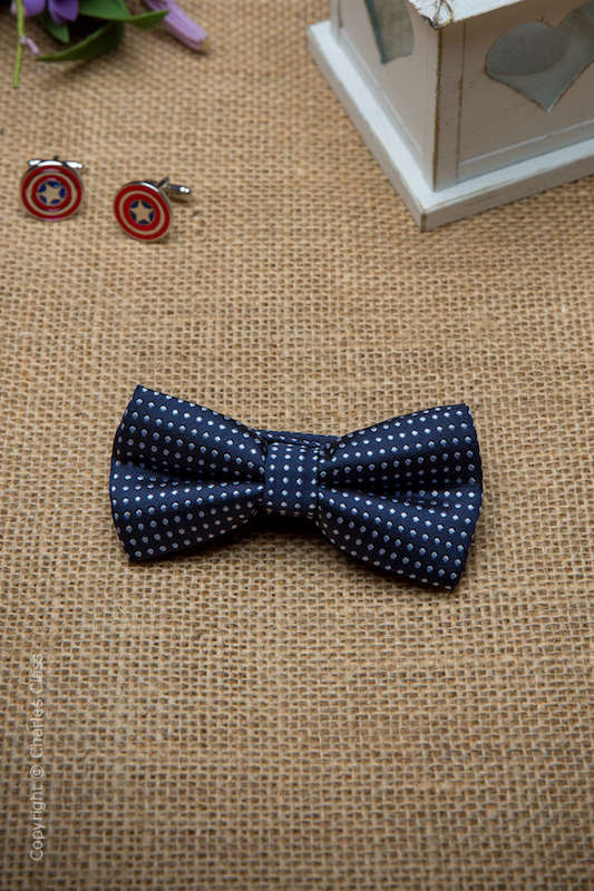 Boys Navy Polka Dot Adjustable Satin Dickie Bow