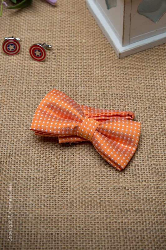 Boys Orange Polka Dot Adjustable Satin Dickie Bow