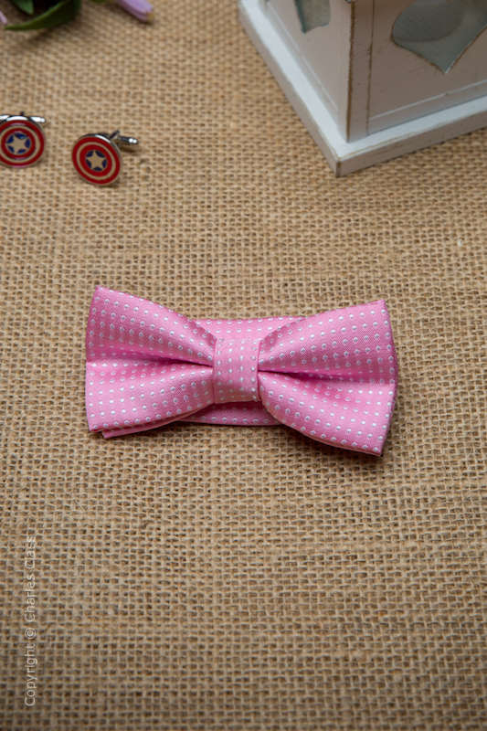 Boys Pink Polka Dot Adjustable Satin Dickie Bow