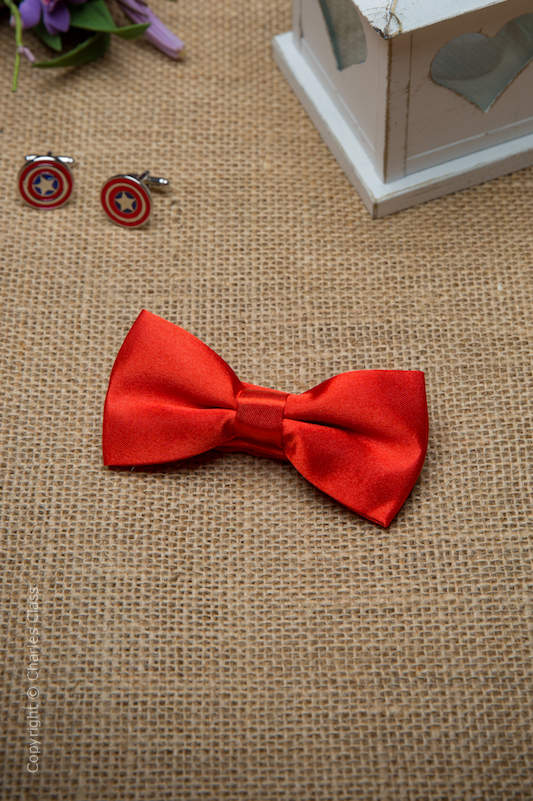 Boys Poppy Red Adjustable Satin Dickie Bow