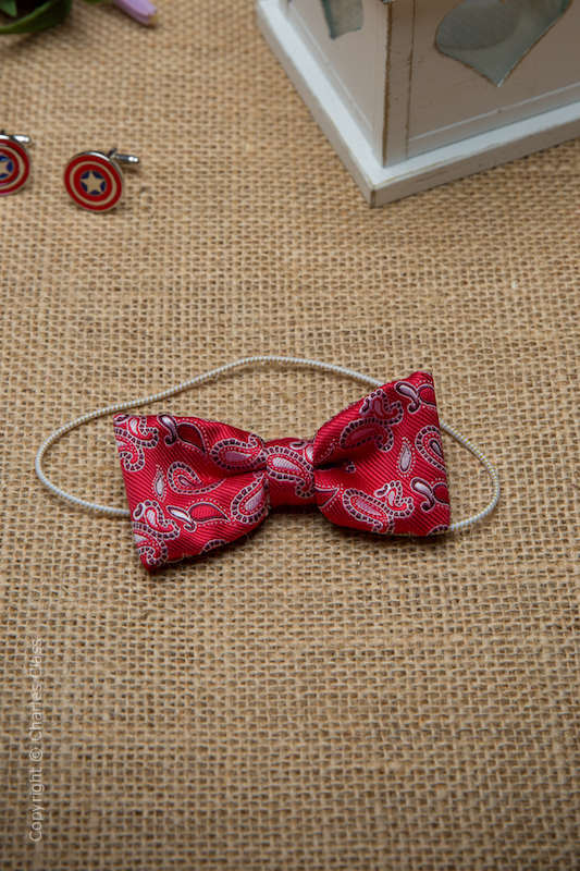 Boys Red Paisley Elasticated Satin Dickie Bow