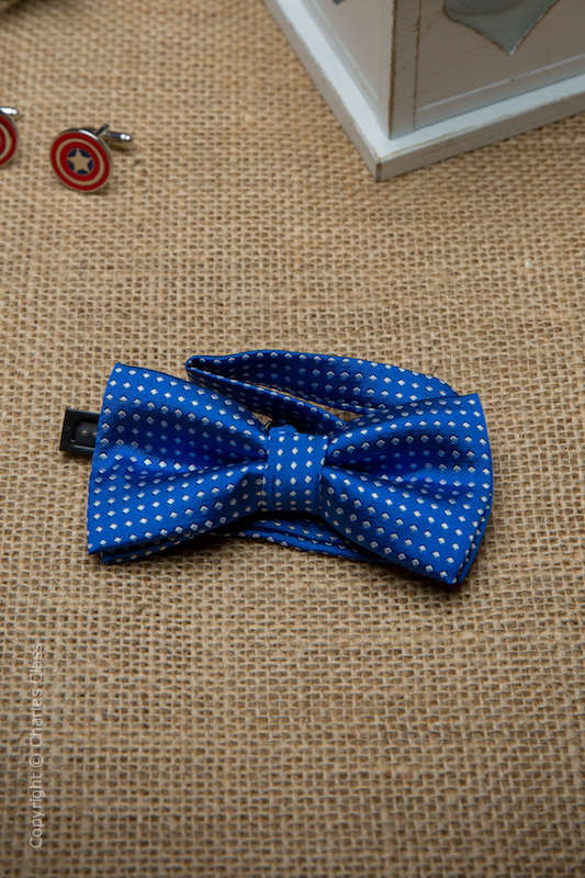 Boys Royal Blue Polka Dot Adjustable Satin Dickie Bow