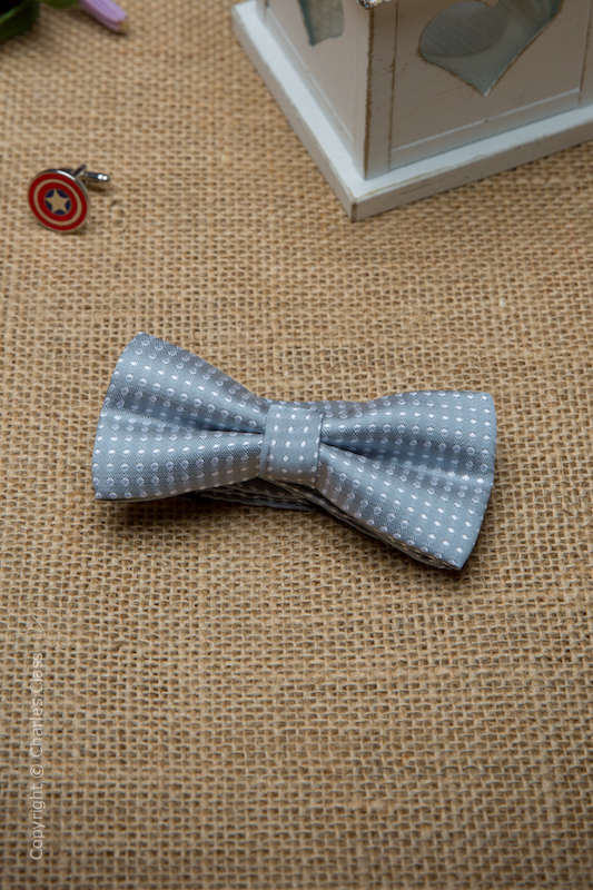 Boys Silver Polka Dot Adjustable Satin Dickie Bow