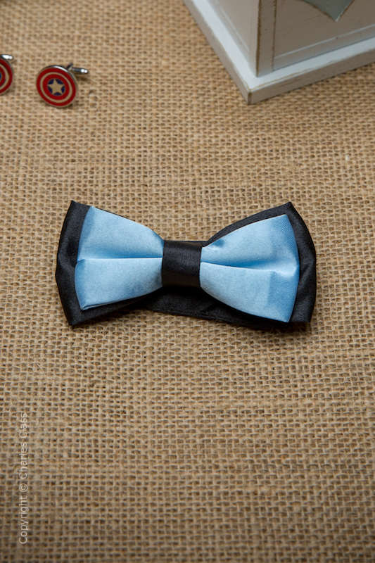 Boys Sky Blue Two Tone Adjustable Satin Dickie Bow