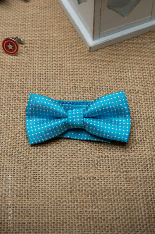 Boys Turquoise Polka Dot Adjustable Satin Dickie Bow