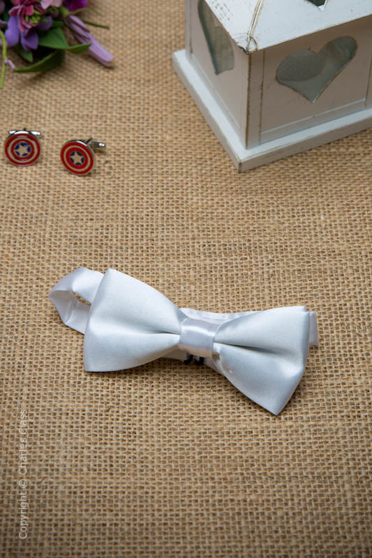 Boys White Adjustable Satin Dickie Bow