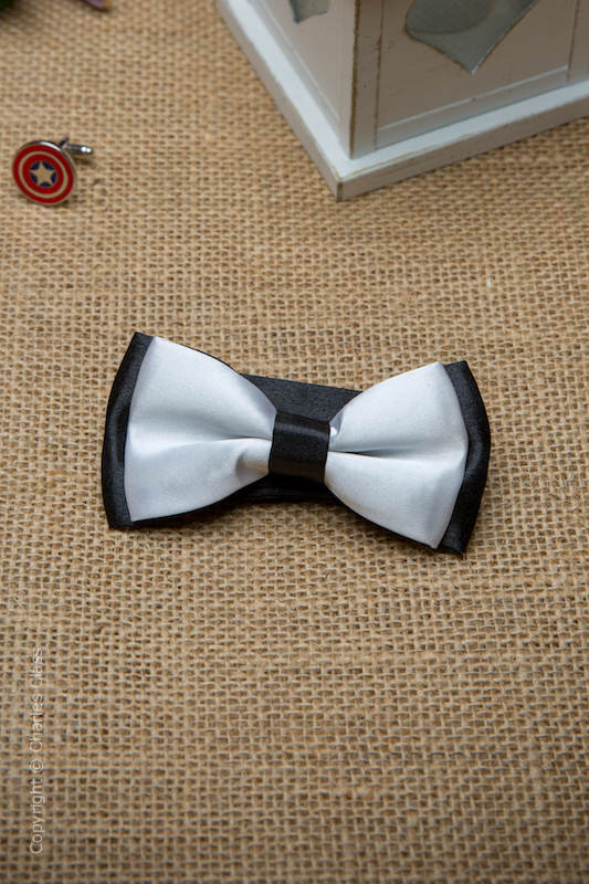 Boys White Two Tone Adjustable Satin Dickie Bow