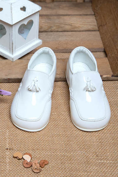 Boys White Patent Tassel Leather Loafers