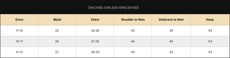 Girls Hoop Dress Size Guide