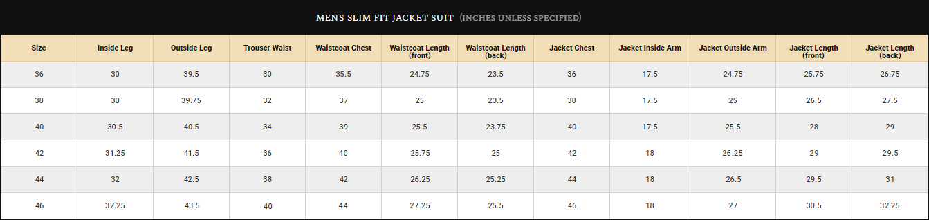 Men's Suit Size Guide