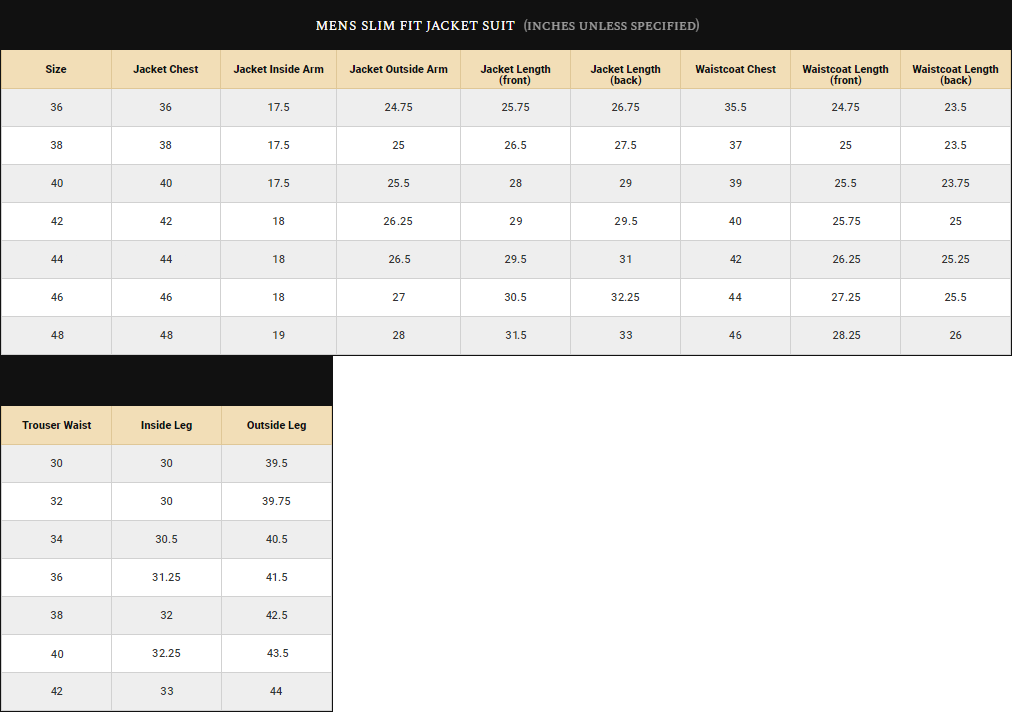 Men's Suit Size Guide